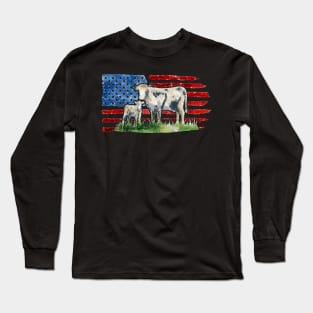 USA Cow Farm Shirt Farmer American Flag Shirt For 4thJuly Patriotic Long Sleeve T-Shirt